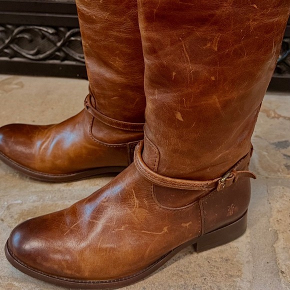 Frye Melissa Seam Harness Tall Riding Boots Brown Leather Women's 8 B USA - Picture 5 of 13